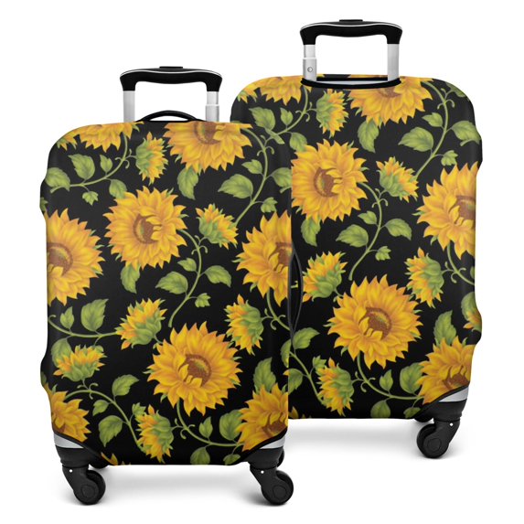 Black Green Leaf Sunflower Pattern Luggage Cover Fashion Suitcase Cover Baggage Covers Fit 25-28 Inch Luggage (Go Travel)