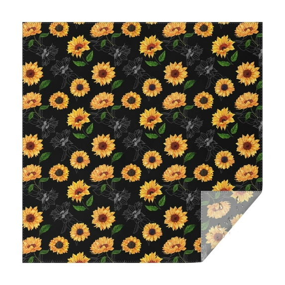 Black Green Leaf Sunflower Pattern Square Tablecloth,Waterproof Square Table Cover,Wipeable Spillproof Washable Table Cover for Home Kitchen Party Decor 60"x60"(152x152cm)