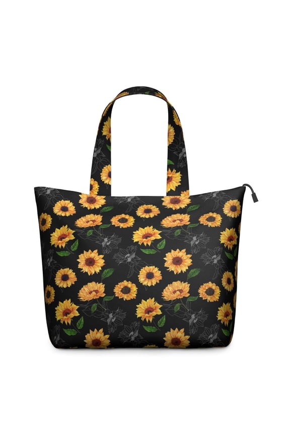 Black Green Leaf Sunflower Pattern Travel Tote Bags for Women Carry On,Large Weekender Bags for Women Travel,Multi Functional Duffle Bag for Work,Shopping,Sports