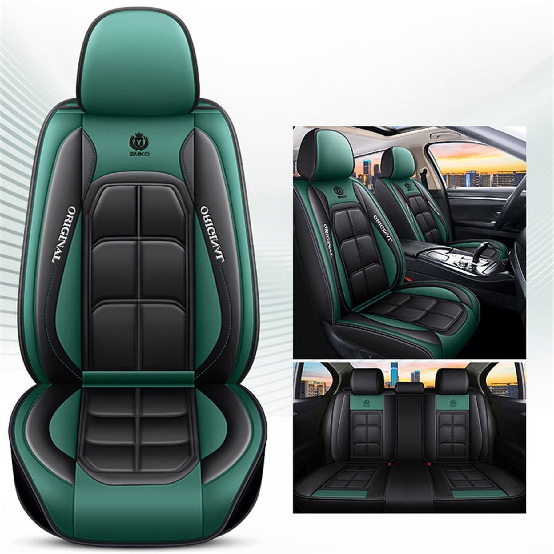 Black Green Leather Car Auto Seat Cover Full Set Universal Cushion Protector USA