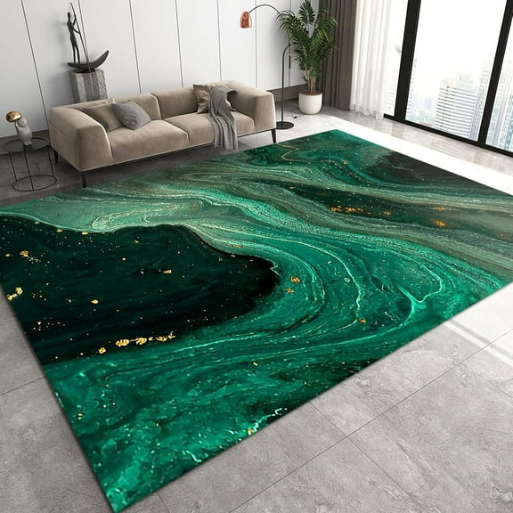 Black and Green Marble Area Rugs, Non-Self-Adhesive Carpet, Porch Mat Fine Pile is Easy to Care for and Has Good Water Absorption Suitable for Living Study Bedroom,5ft x 8ft