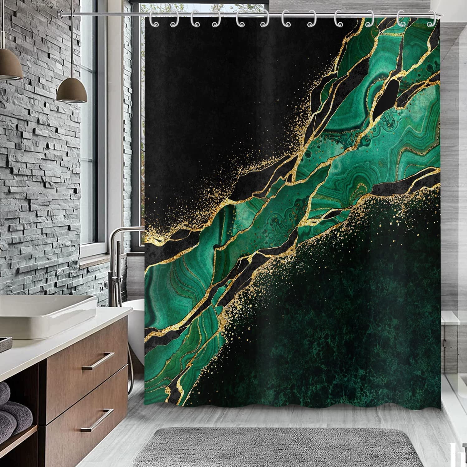 Black Green Marble Shower Curtain, Modern Luxury Black Gold Veins Exotic  Moroccan Green Malachite Glitter Marble Bathroom Curtain Bathtub Decor  Waterproof Fabric Machine Washable - Walmart.com, image size:1500x1500