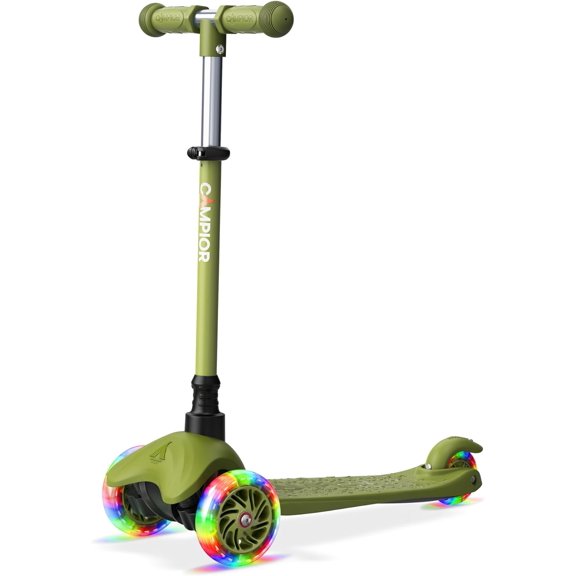 Black & Green Mini 3 Wheel Scooter for Kids – Lean-to-Steer with LED Light-Up Wheels, Adjustable Handlebar, Wide Anti-Slip Deck, Smooth PU Wheels, Rear Foot Brake – Toddler Scooter for Ages 2+