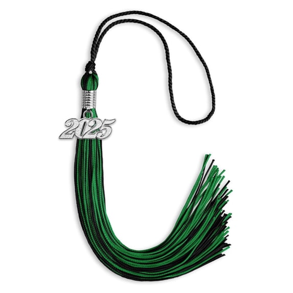 Black/Green Mixed Color Graduation Tassel with Silver Date Drop