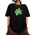 thumbnail image 1 of Black Green Oil Painting Clover Print Tshirt St Patricks Day Graphic Tees Relaxed Fit Shirts Artistic Festive Daily Wear Tops S-5XL, 1 of 5