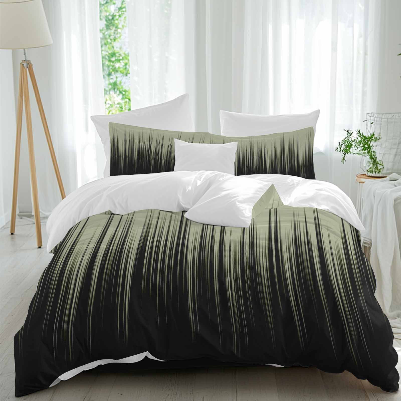 Black Green Ombre Comforter Set Queen Size, Abstract Modern Lines ...