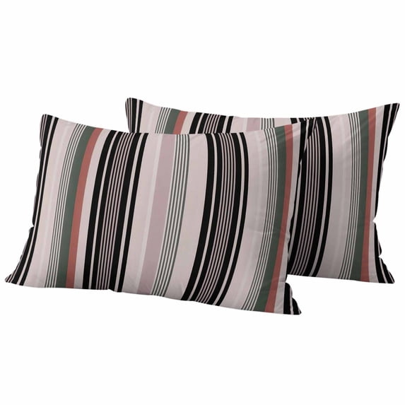 Black Green Pink Striped Outdoor Waterproof Pillow Covers, Farmhouse Modern Stripes Art Decorative Rectangle Throw Pillowcase Sofa Cushion Sham for Patio/Couch/Chair, 20"x12" 2 Pack