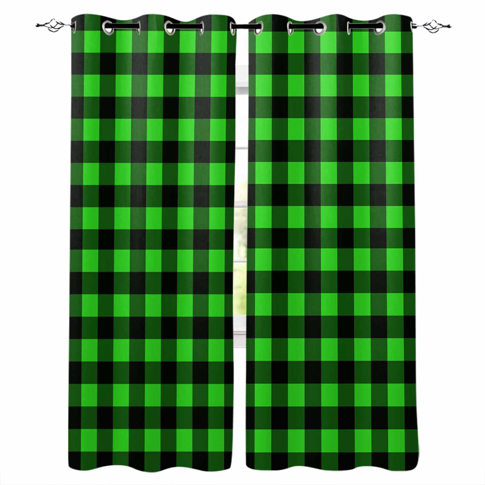 Black Green Plaid Blackout Curtains for Bedroom Living Room Darkening ...