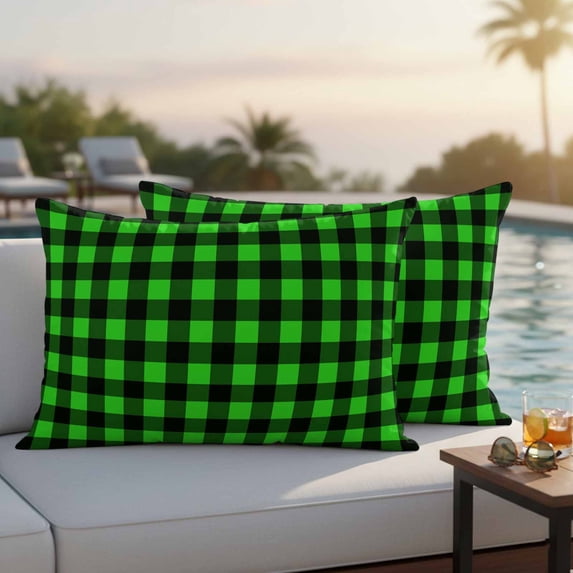 Black Green Plaid Outdoor Pillow Covers 20x12 Inch Lumbar Pillow Covers Set of 2 Waterproof Decorative Throw Pillow Cases Modern Buffalo Checked Gingham Art Cushion Covers for Patio Furniture Garden