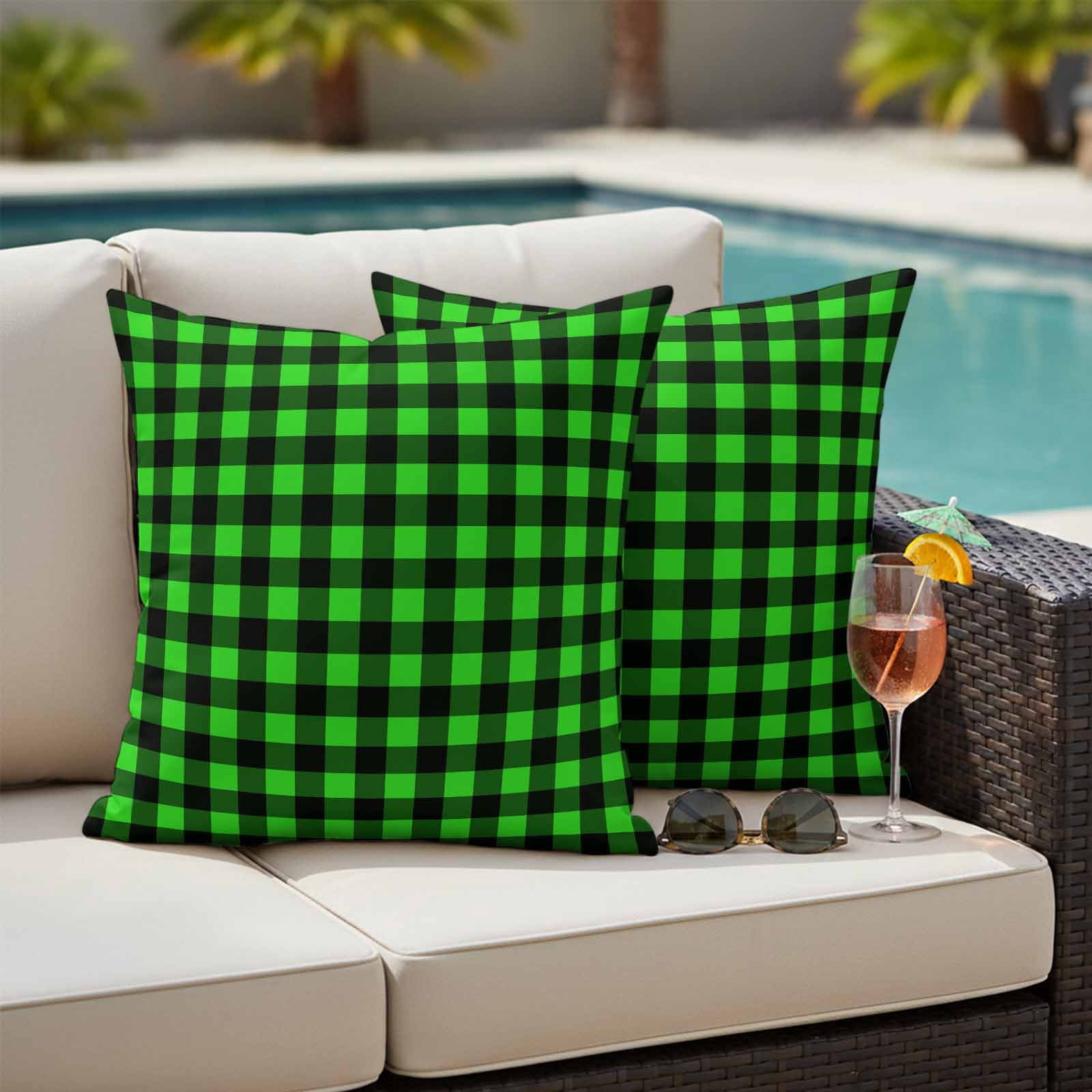 Black Green Plaid Outdoor Pillow Covers 24x24 Inch Throw Pillow Covers Set of 2 Waterproof Decorative Pillow Cases Modern Buffalo Checked Gingham Art Cushion Covers for Patio Furniture Garden Couch