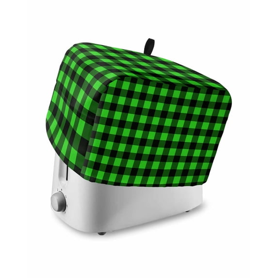 Black Green Plaid Toaster Cover 2 Slice, Small Kitchen Appliance Covers, Modern Buffalo Checked Gingham Art Toaster Oven Cover with Loop, Bread Machine Cover Polyester Dust Cover Protection