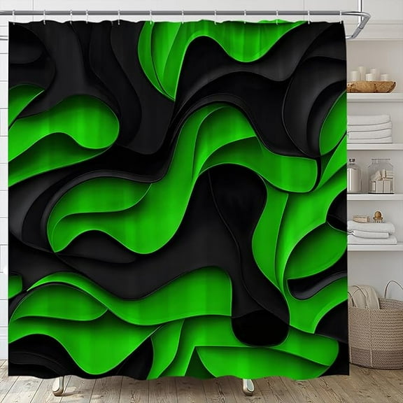 Black Green Shower Curtain Modern Abstract Geometric 3D Gradient Design Futuristic Aesthetic Fashion Bathroom Curtains Decor Fabric Set Include Hooks 36"W x 72"L (Pack of 1)