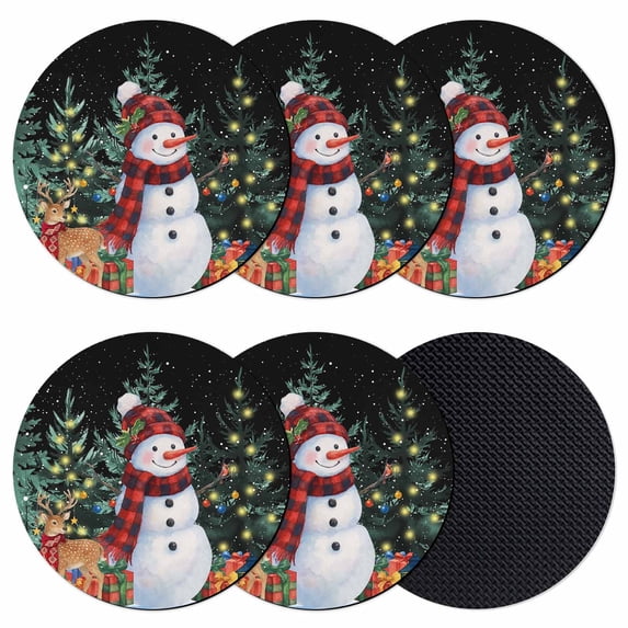 Black Green Snowman Christmas Coasters Set of 6, Absorbent Coasters for Drinks, Xmas Tree Snowflake Elk Gifts Coaster for Desk Coffee Table Protection, Home Decor House Warming Gifts 4"
