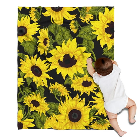 Black Green Stem Sunflower Pattern Blanket,Comfortable Soft Lamb Wool Throw Blanket,All Season,Warm Lightweight Blankets for Sofa Bed Couch Living Room Chair,30"x40"