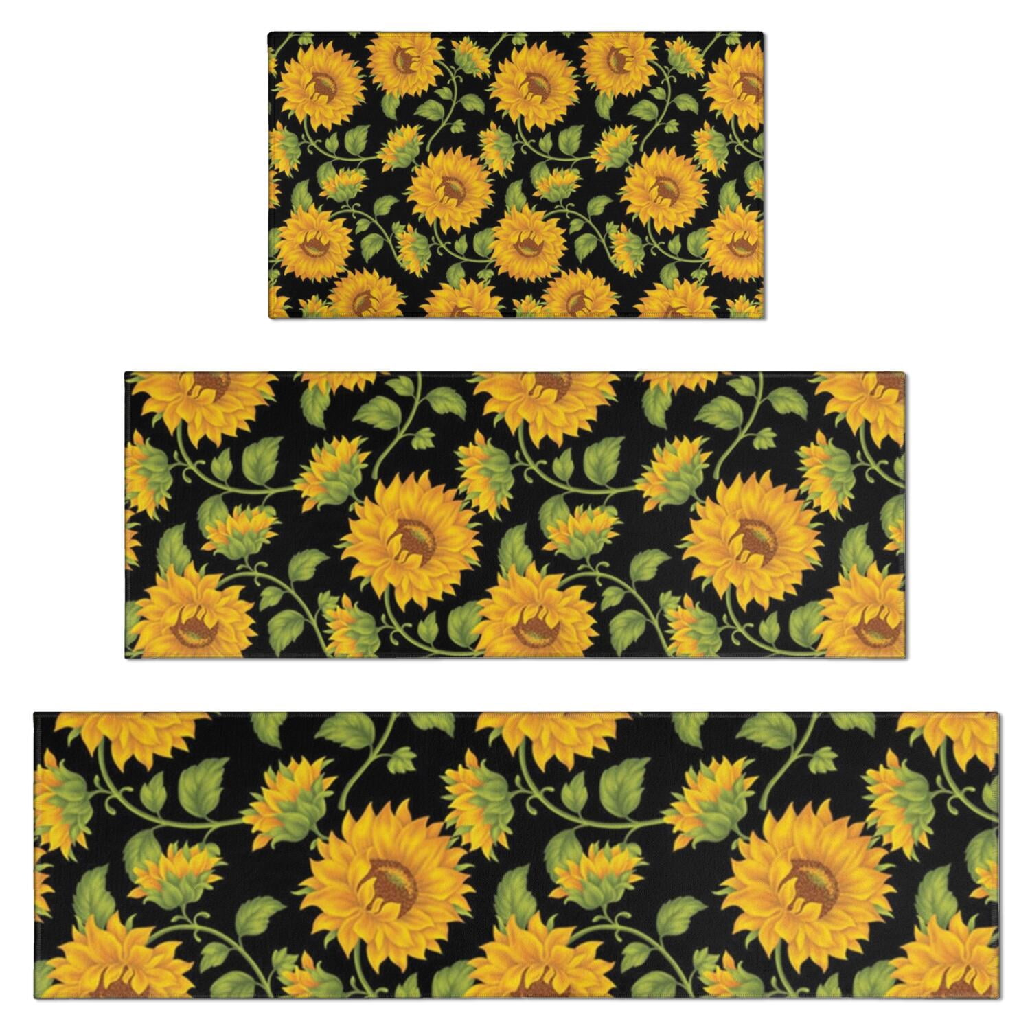 Sunflower Rugs For Kitchen Black Green Stem Sunflower Pattern Kitchen Rugs Sets Of 3,Kitchen ...