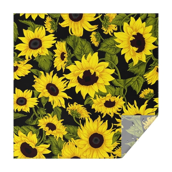 Black Green Stem Sunflower Pattern Square Tablecloth,Waterproof Square Table Cover,Wipeable Spillproof Washable Table Cover for Home Kitchen Party Decor 42"X42"(107x107cm)