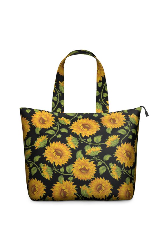 Black Green Stem Sunflower Pattern Travel Tote Bags for Women Carry On,Large Weekender Bags for Women Travel,Multi Functional Duffle Bag for Work,Shopping,Sports