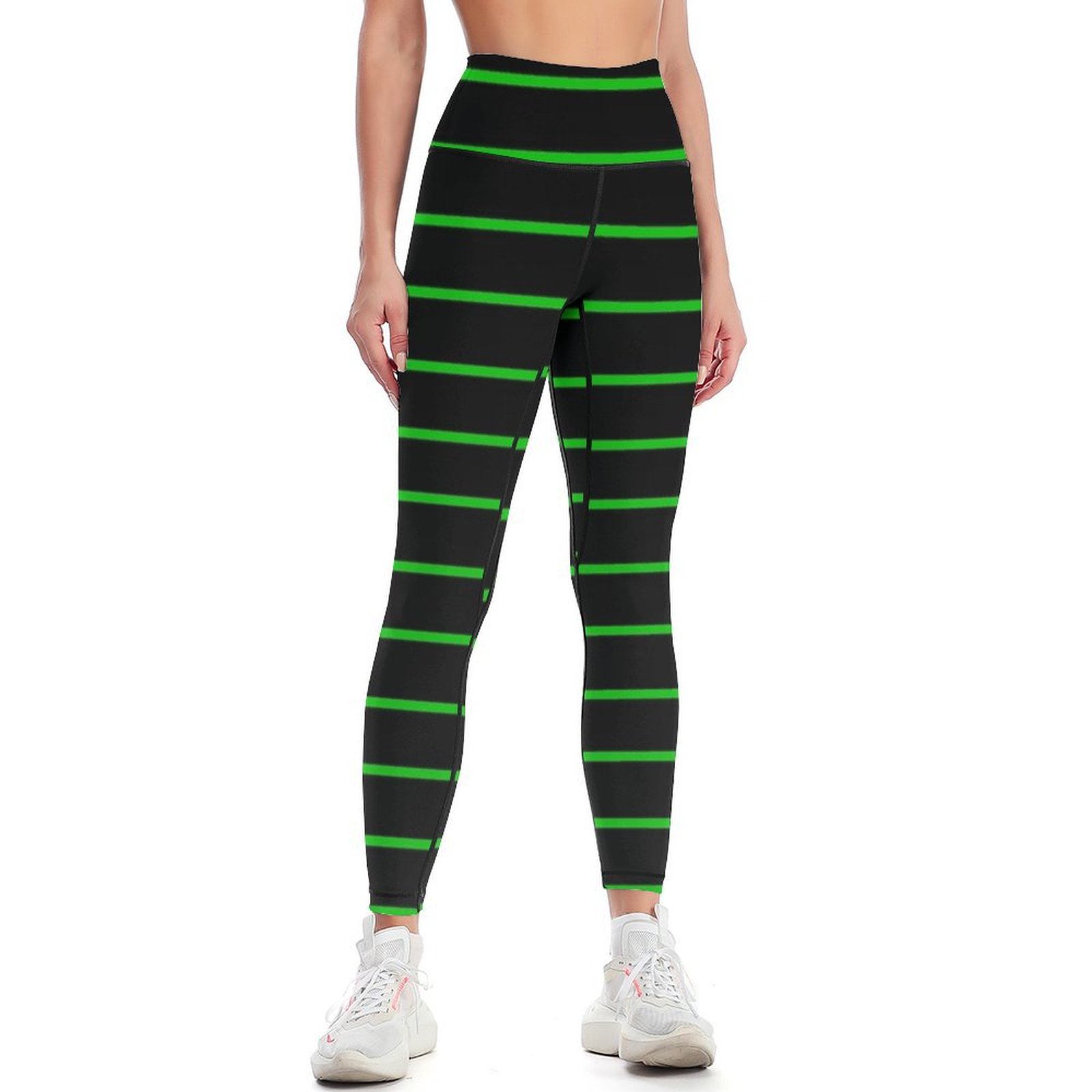Women's Stripe Leggings – High Waist Stretch Gym Pants With Slogan Print – Size 8-14