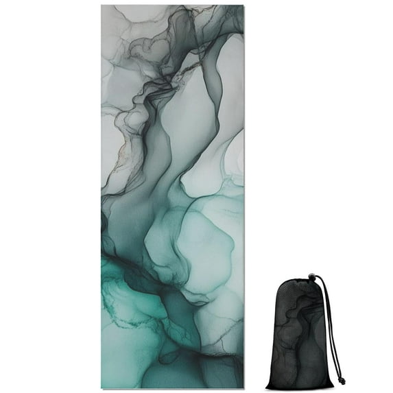 Black Green Translucent Marble Pattern Hot Yoga Mat Towel Non Slip for Hot Yoga - Quick-Drying Yoga Mat Cover with 4 Corner Pockets with Travel Bag - Hot Yoga Towel Non Slip 70"x26"
