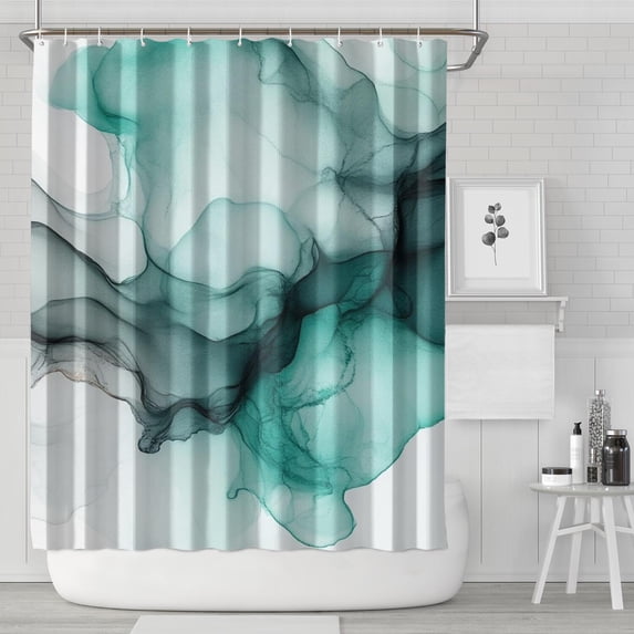 Black Green Translucent Marble Pattern Shower Curtain 84"x72" ,Bathroom Decorative Shower Curtains Set with 12 Hooks,Modern Waterproof Washable Shower Curtain