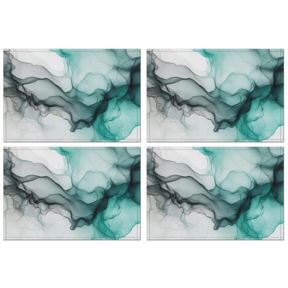 Black Green Translucent Marble Pattern Summer Placemats Table Placemats Set Of 4-Linen Kitchen Washable Placemats Table Mats 11.8"x17.7" Non-Slip Heat Resistant
