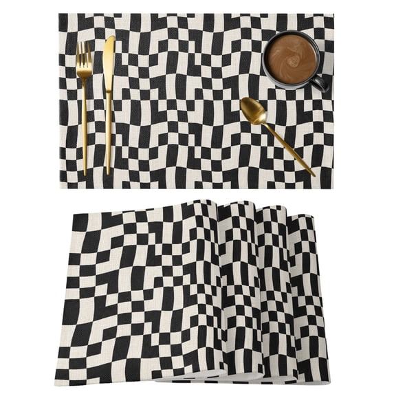 Black Green Wavy Check Grid Placemats Set of 6 Modern Distorted Blocks ...