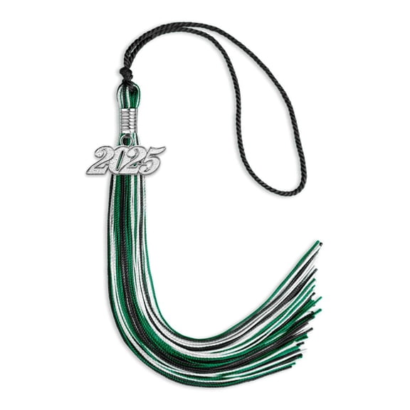 Endea Graduation Black/Green/White Mixed Color Graduation Tassel with Silver Date Drop