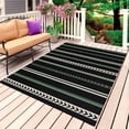 thumbnail image 1 of Black Green White Outdoor Rug for Patio/Deck/Porch, Non-Slip Large Area Rug 3 x 5 Ft, Boho Vintage Abstract Striped Lines Indoor Outdoor Rugs Washable Area Rugs, Reversible Camping Rug Carpet Runner, 1 of 8