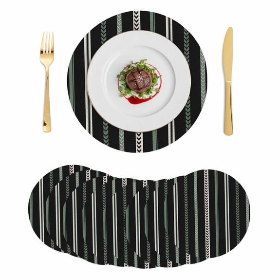 Black Green White Round Placemats Set of 8 Boho Vintage Abstract ...