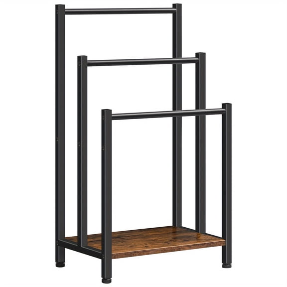 Black, Greige and Black, Rustic Brown and Black, Free Standing , 3 Tier Blanket Rack, Blanket Holder for Bathroom, 16.9" L x 11" W x 31.9" H, Industrial Metal Drying and Display Rack with Shelf