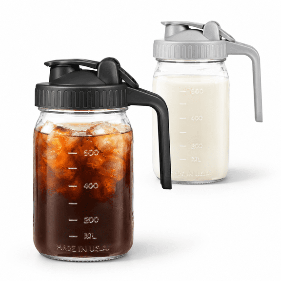 Black&Grey 1 Quart Soda-Lime Glass Pitcher with Pour Spout Lid and Handle