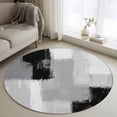 thumbnail image 1 of Black Grey 3ft Area Rug, Abstract Geometric Color Block Oil Painting Washable Non-Slip Small Round Rugs for Entryway Bedroom Kitchen, Soft Circle Carpet for Dining Room, Playroom Nursery Rug, 1 of 9