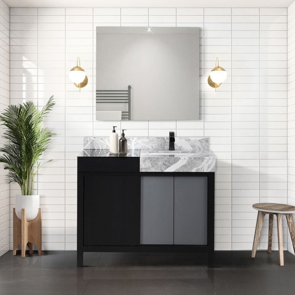 Black & Grey 42 in. Bath Vanity with Stainless Steel Faucet / Soft Close, Scratch & Stain Resistant / Bathroom Fit - out