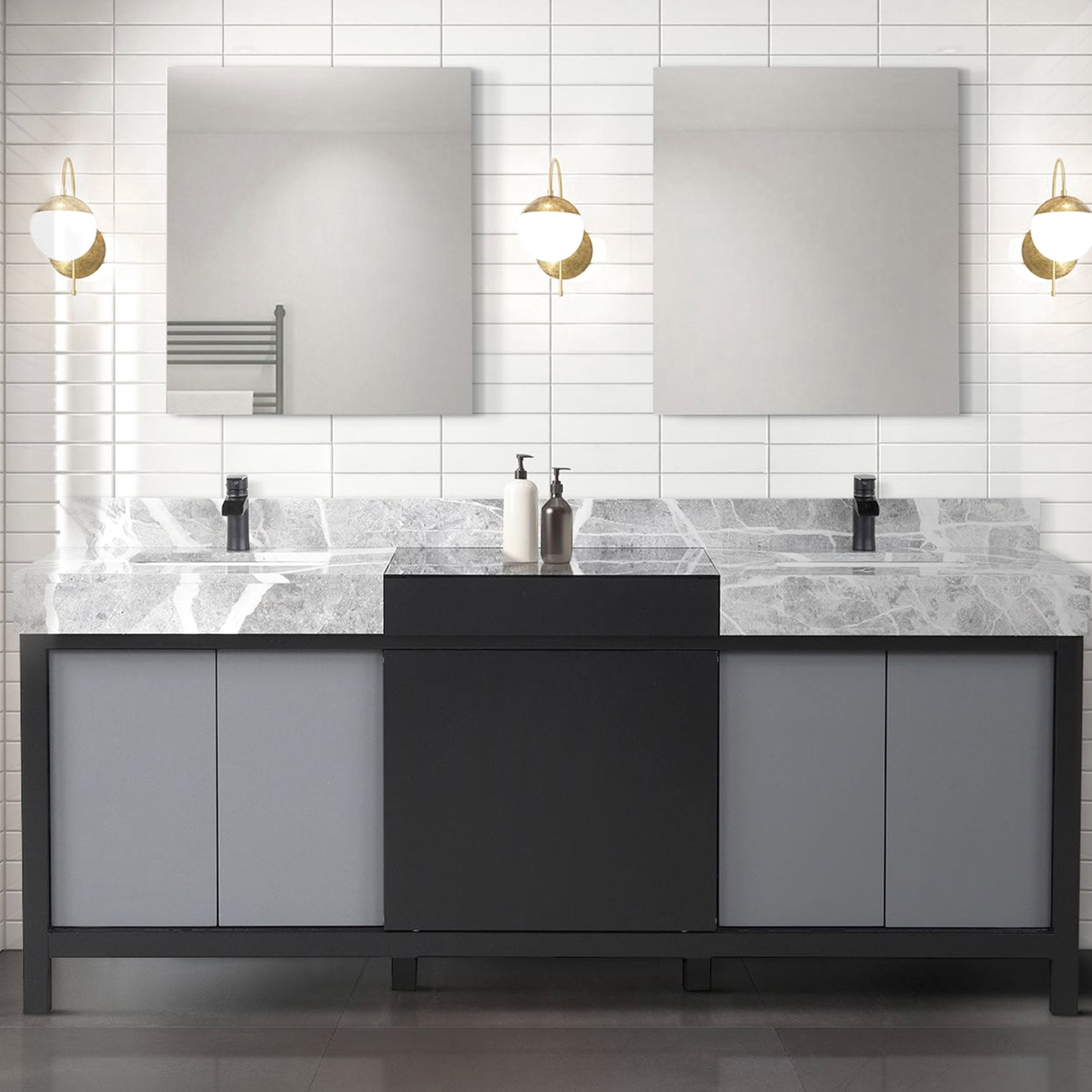 Black and Grey 80 in. Wide Double Vanity with Marble Top | Perfect for ...