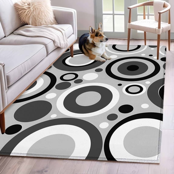 Black Grey Abstract Area Rugs 2.7'x5', Washable Small Throw Rugs for Kitchen Bedroom, Modern Geometric Polka Dot Indoor Outdoor Rug Non-Slip Low Pile Carpet Runner Reversible Floor Mats