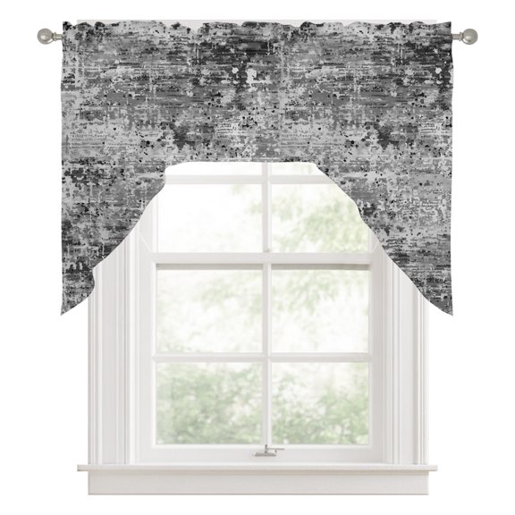 Black Grey Abstract Kitchen Curtains Swag Valance for Windows/Bathroom/Cafe, Modern Graffiti Distressed Mottled Art Rod Pocket Drape Panel Swag Curtains Valance for Bedroom/Living Room 56"x36"