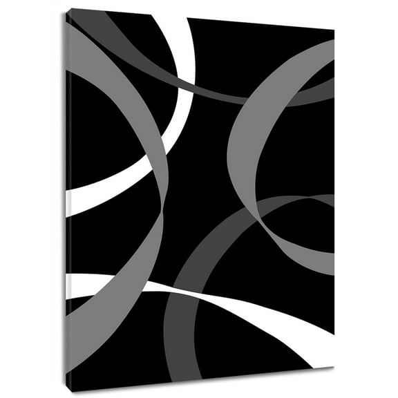 Black and Grey Abstract Wall Art, Grey White Geometric on Black Background Canvas Wall Art, Modern Simple Framed Wall Art for Living Room Bathroom Bedroom Kitchen Ready to Hang, 12X16 Inches