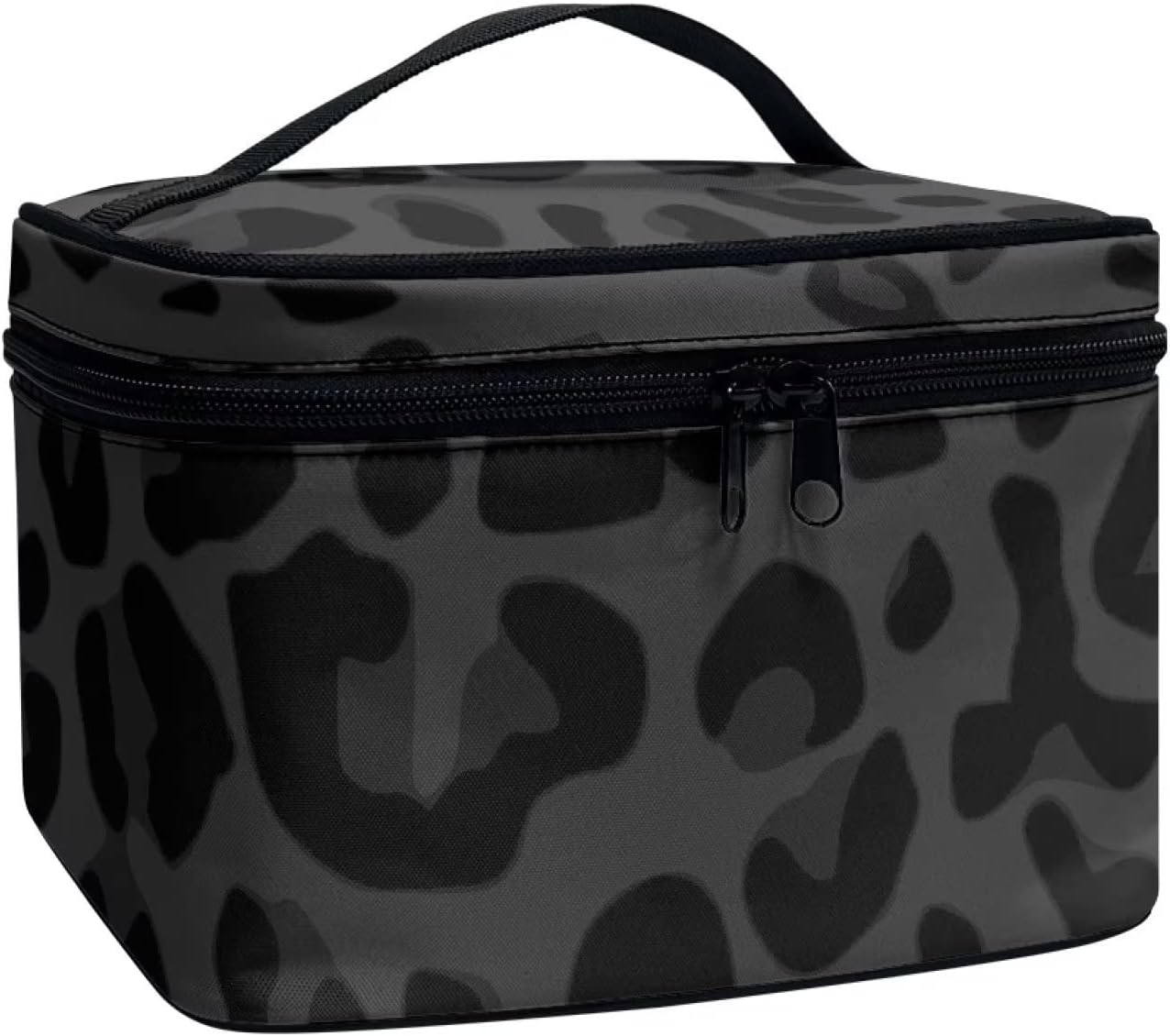 Black Grey Animal Cheetah Leopard Pattern Makeup Bags for Women Large