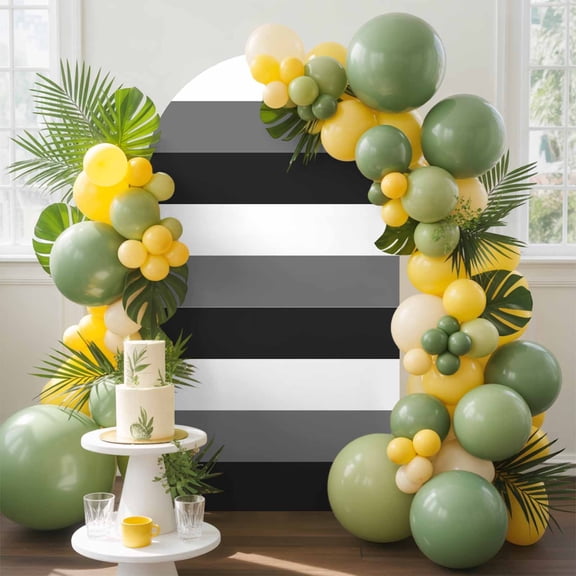 Black Grey Arch Backdrop Cover, 4FT, and White Striped Geometric Spandex Arch Covers Double-Sided Backdrop for Wedding Birthday Party Photo Background Decoration