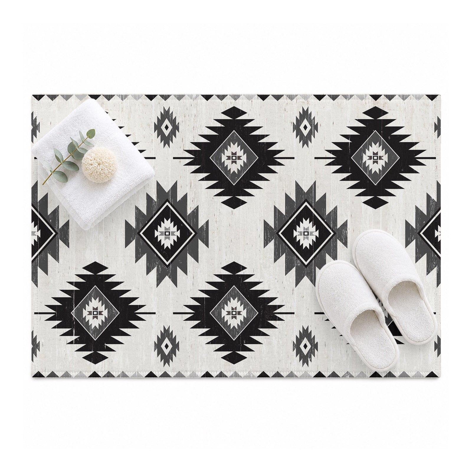 Black Grey Area Rug 2'x3', Southwestern Geometric Mat Non-Slip Silicone ...