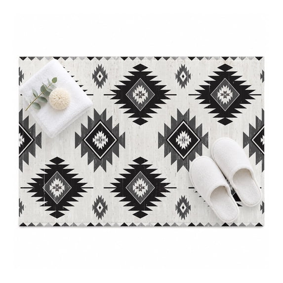Black Grey Area Rug 2'x3', Southwestern Geometric Mat Non-Slip Silicone ...
