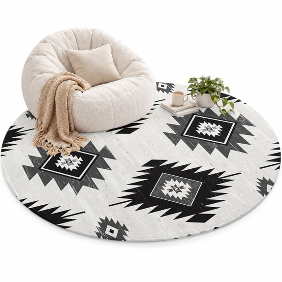 Black Grey Area Rug 3', Southwestern Geometric Soft Mat Non-Slip ...
