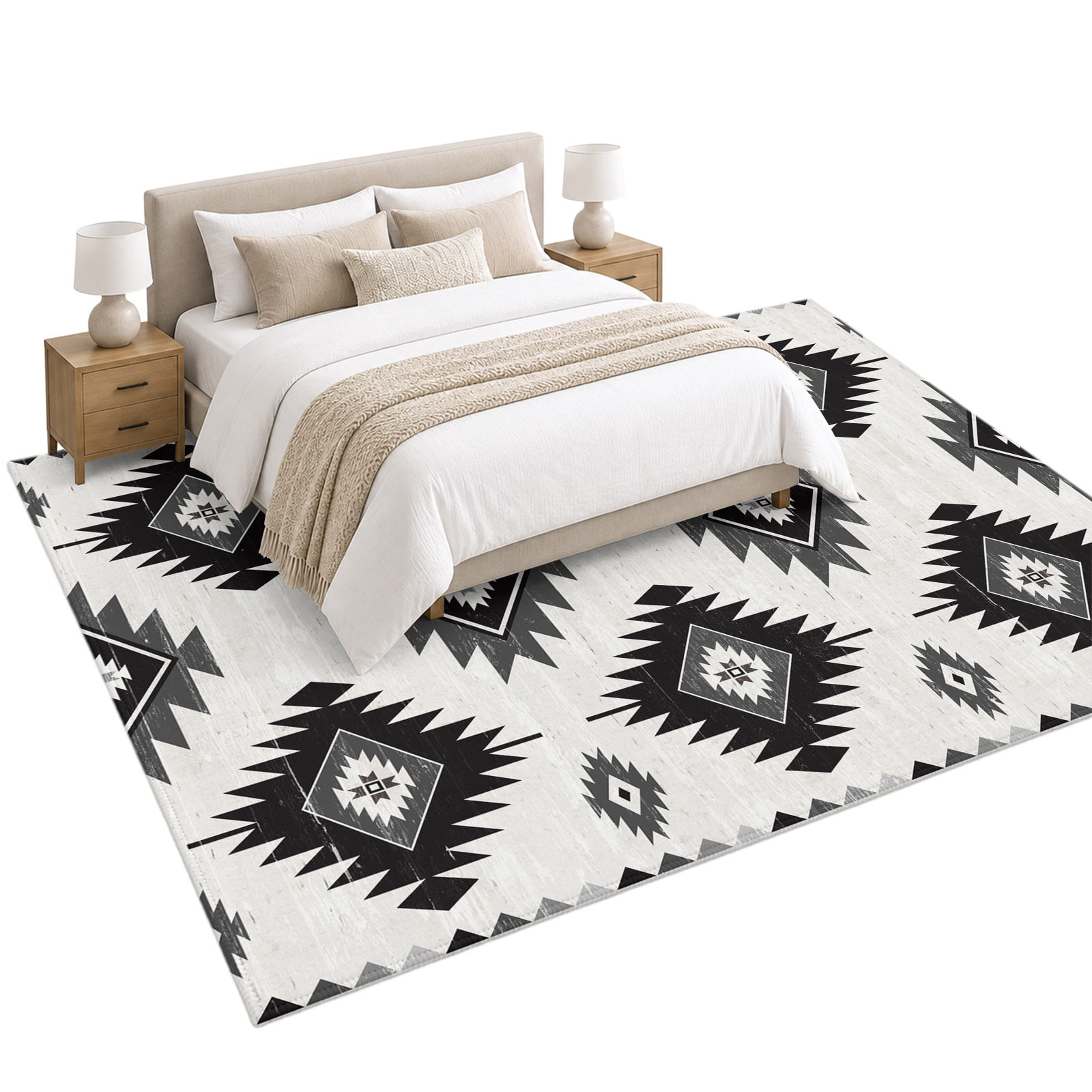Black Grey Area Rug 5'x7', Southwestern Geometric Soft Mat Non-Slip ...