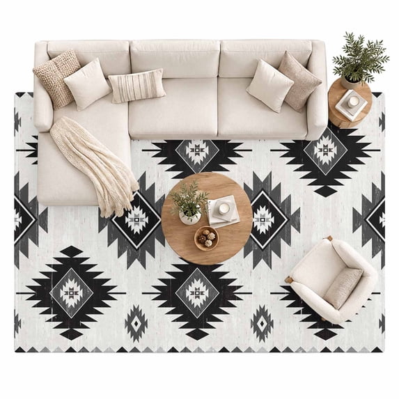 Black Grey Area Rug 8'x10', Southwestern Geometric Large Area Rugs Non ...
