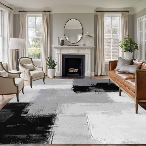 Black Grey Area Rugs 8'x10', Washable Small Throw Rugs for Living Room ...