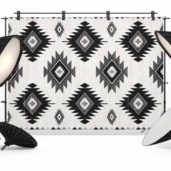 Black Grey Backdrop for Photography, Aztec Ethnic Southwestern Native Geometric Photo Backdrop Portrait Background Party Banner Photo Backgrounds for Studio Booth Props, 10x8ft
