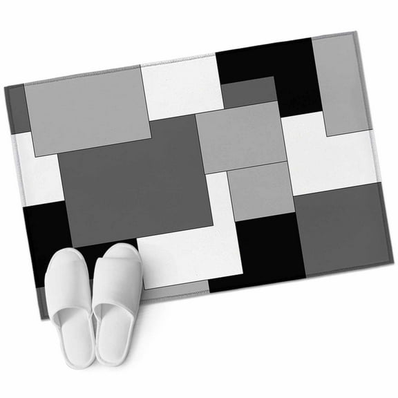 Black Grey Bathroom Mat 2x3 FT, Non Slip Small Kitchen Mat, Middle Century Irregular Geo Abstract Art Washable Soft Backed Front Door Throw Rug Non-Shedding Indoor Outdoor Doormat for Entryway Sink