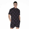thumbnail image 1 of Black Grey Blue And Pink Tartan Short Sleeve Men'S Rompers, Tartan Plaid Retro Casual Summer Jumpsuits Outfit, 1 of 4
