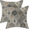 thumbnail image 1 of Black Grey Boho Pillow Covers 18x18 Inch 2 Pcs Vintage Gray Carpet Pattern Bohemia Decor Throw Pillows Retro Brown Outdoor Farmhouse Decoration Pillowcase Linen Cushion Cover for Couch Sofa Bed, 1 of 6