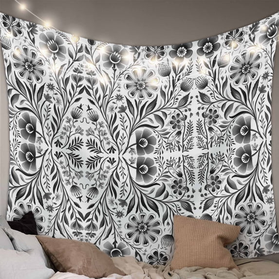Black Grey Boho Small Tapestry for Bedroom Wall Hanging Tapestry,Ethnic Tribal Floral Abstract Art Aesthetics Ceiling Backdrop Tapestries Poster Blanket Wall Decor for Living Room 23" x 28"